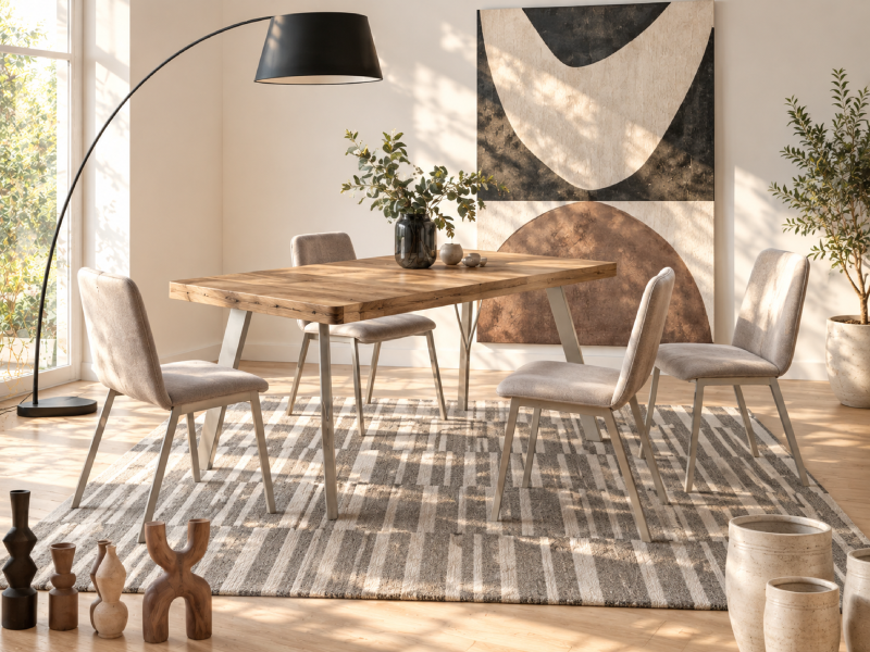 Pack comedor con mesa rectangular (extensible opcional) y 4 sillas MD509/177