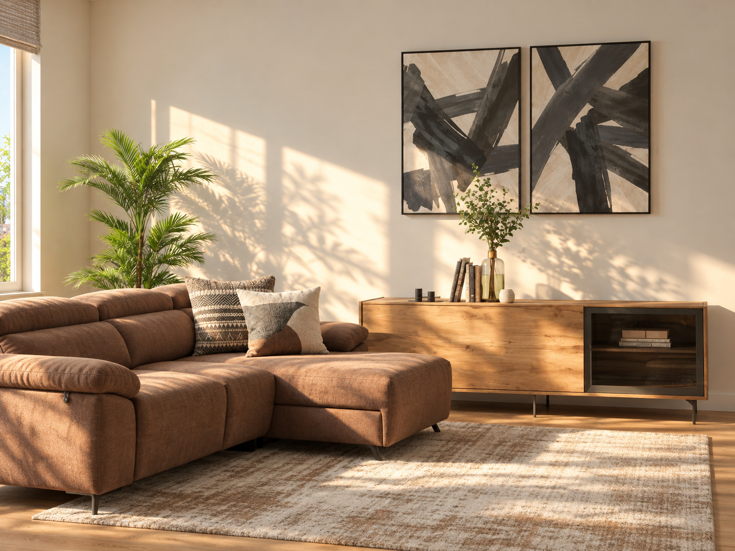 Pack salón con sofá chaise longue y mueble TV MD217/1066+235