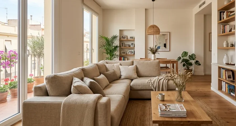 Sofá familiar contemporáneo en un salón de una vivienda valenciana