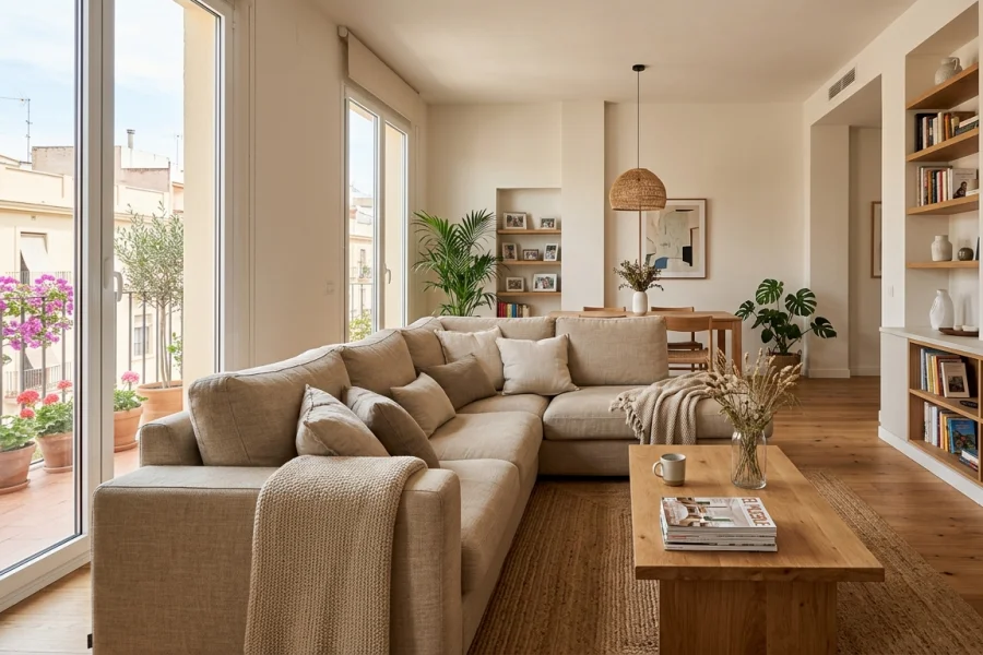 Sofá familiar contemporáneo en un salón de una vivienda valenciana