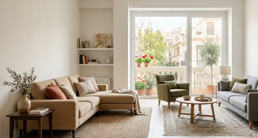 Comparativa entre sofá chaise longue y sofá de 3 plazas en un salón
