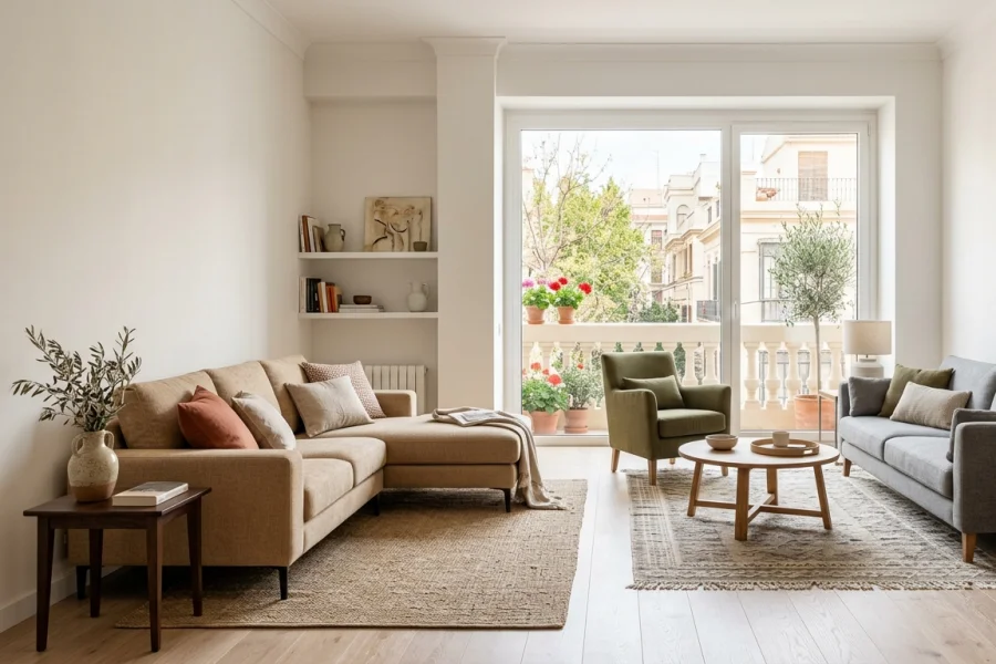 Comparativa entre sofá chaise longue y sofá de 3 plazas en un salón