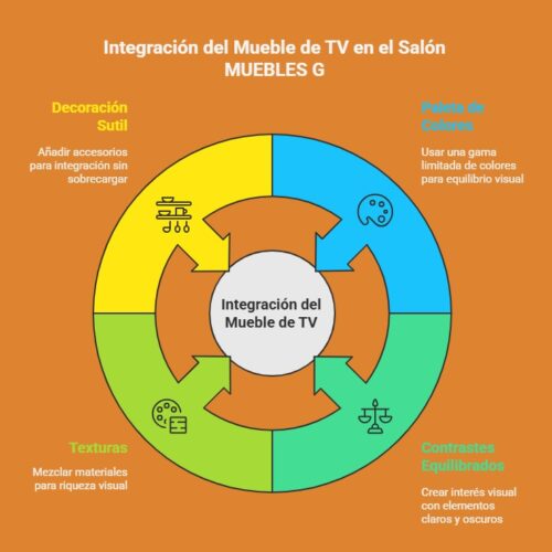 Gráfico explicando las claves para armonizar el mueble de TV con el resto del salón de casa