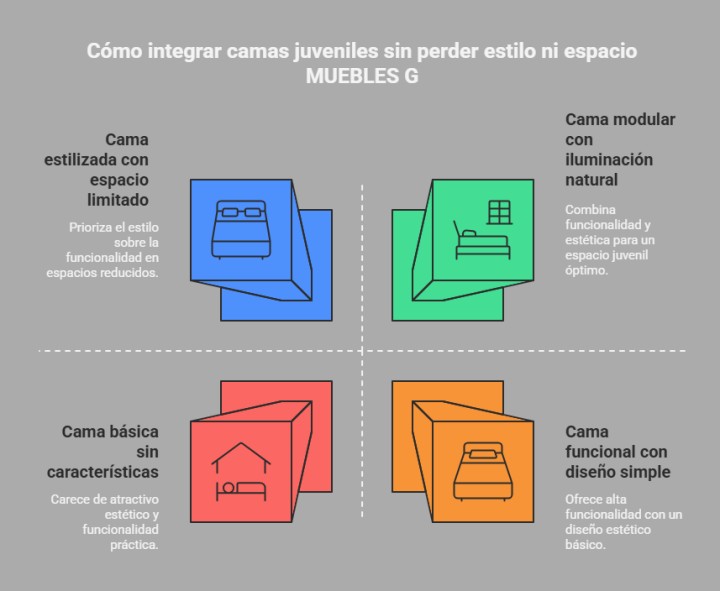 Gráfico explicando cómo integrar correctamente una cama juvenil dentro de una habitación