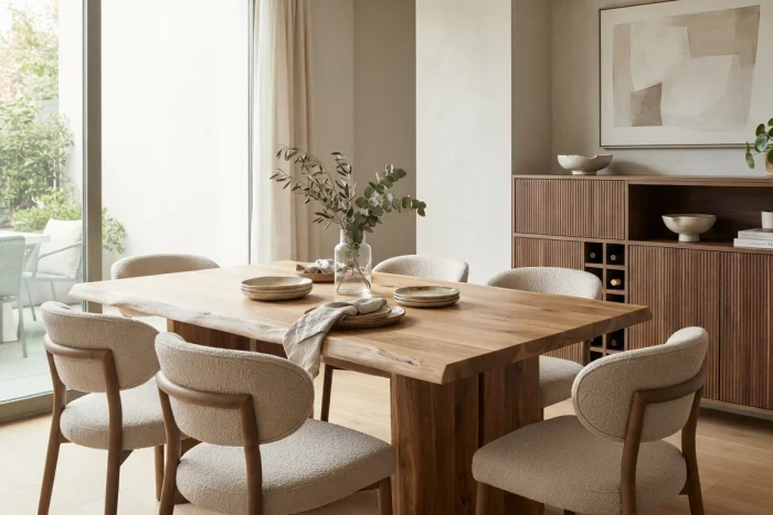 Comedor moderno con mesa, sillas y muebles de comedor